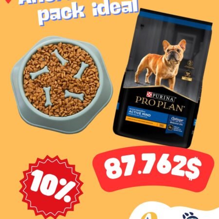 Combo: (plato) Comedero de Comida Lenta + (cuido) Alimento Pro Plan Active Mind Razas Pequeñas 1kg