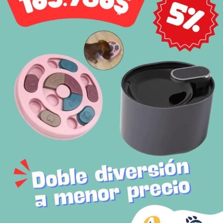 Fuente De Agua Purificadora Filtro Bebedero Led Perro Gato + Juguete Comedero Interactivo Rompecabezas