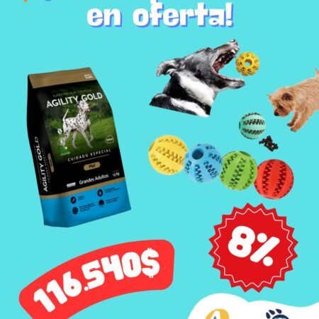 Combo: (cuido) Alimento Agility Gold Piel Grandes Adultos 3KG +Juguete Interactivo Porta Snacks