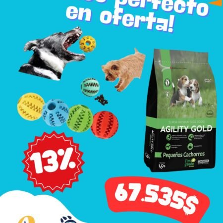 Combo: (cuido) Alimento Agility Gold Pequeños Cachorros paquete de 1,5kg + Juguete Interactivo Porta Snacks
