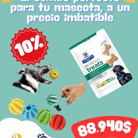 Combo:Juguete Interactivo Porta Snacks + Metabolic Treats – Premios Nutricionales para Perros 340g (cuido)