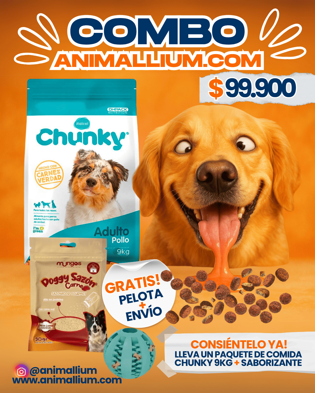 Combo Chunky 9kg + Sazonador + Pelota GRATIS | Envío Incluido